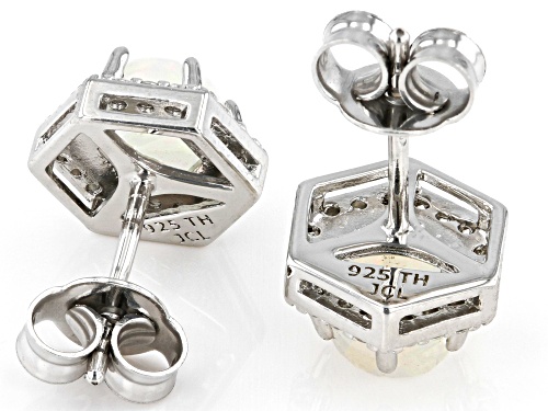 6mm Hexagon Ethiopian Opal With 0.16ctw White Zircon Rhodium Over Sterling Silver Stud Earrings