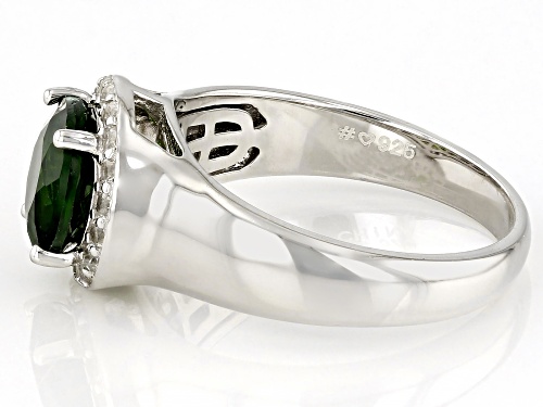 1.82ct Round Green Chrome Diopside with 0.37ctw White Zircon Rhodium Over Sterling Silver Ring - Size 7