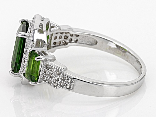 1.94ctw Rectangular Octagonal Chrome Diopside with 0.44ctw White Zircon Rhodium Over Silver Ring - Size 6