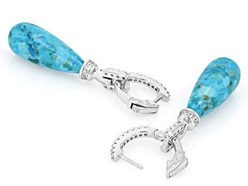 25x10mm Blue Turquoise With 1.68ctw White Zircon Rhodium Over Sterling Silver Earrings