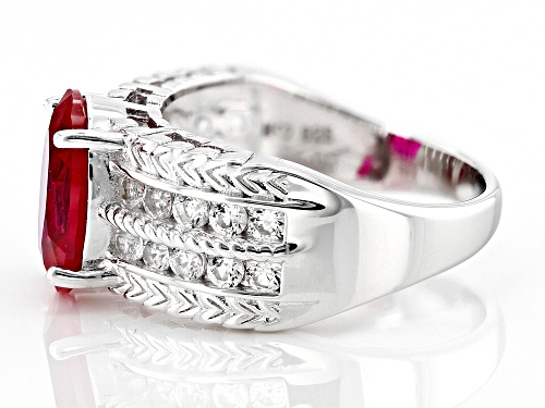 3.75ctw Lab Created Ruby with 0.60ctw Lab White Sapphire Rhodium Over Sterling Silver Ring - Size 6