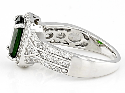 1.80ct Chrome Diopside with 0.68ctw White Zircon Rhodium Over Sterling Silver Ring - Size 10