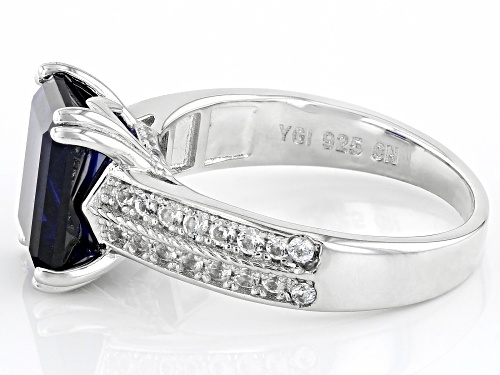 4.21ctw Blue Lab Created Sapphire with White Lab Created Sapphire Rhodium Over Sterling Silver Ring - Size 7