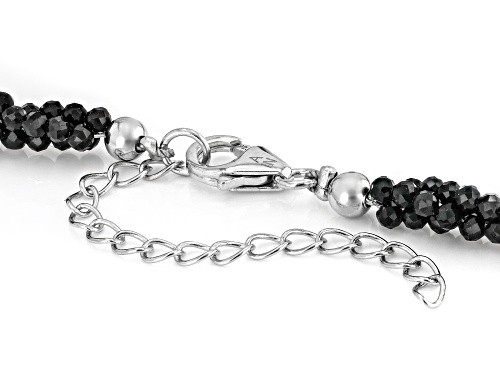 50.00ctw Black Spinel with 10mm Cultured Freshwater Pearl Rhodium Over Sterling Silver Necklace - Size 18