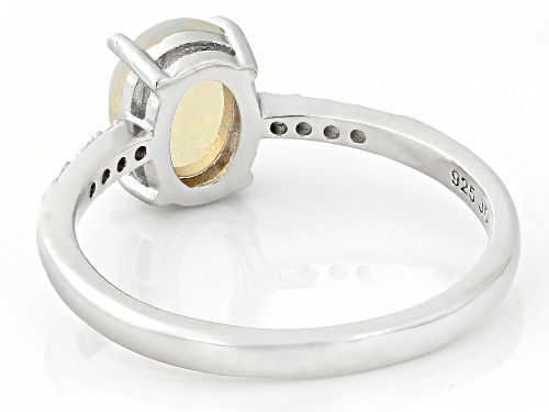 8x6mm White Ethiopian Opal with 0.07ctw White Zircon Rhodium Over Sterling Silver Ring - Size 9