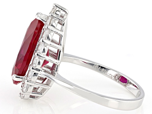 6.17ct Lab Created Ruby with 1.36ctw Lab Created White Sapphire Rhodium Over Sterling Silver Ring - Size 9