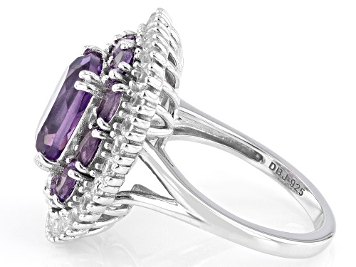 4.09ctw Amethyst with 1.26ctw Lab Created White Sapphire Rhodium Over Sterling Silver Ring - Size 9