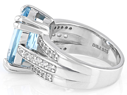 5.92ct Glacier Topaz™ with 0.55ctw Lab Created White Sapphire Rhodium Over Sterling Silver Ring - Size 7