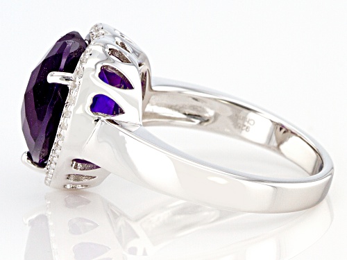 4.50ctw Amethyst With 0.25ctw Cubic Zirconia Rhodium Over Sterling Silver Heart Ring - Size 10