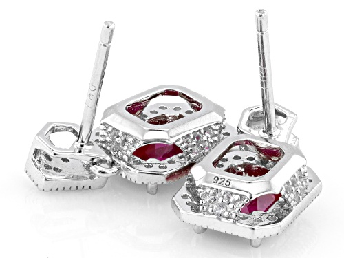 1.97ctw Lab Created Ruby with 0.45ctw Lab Created White Sapphire Rhodium Over Silver Earrings