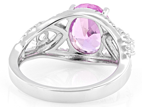 2.97ct Lab Pink Sapphire with 0.70ctw Lab White Sapphire Rhodium Over Sterling Silver Ring - Size 10