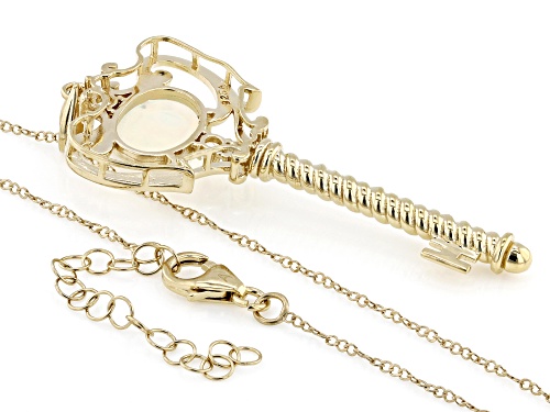 3.55ct Ethiopian Opal with 0.40ctw White Topaz 18k Yellow Gold Over Sterling Silver Pendant/Chain