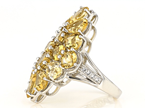 7.85ctw Mixed Shaped Golden Citrine With 0.15ctw White Zircon Rhodium Over Sterling Silver Ring - Size 7