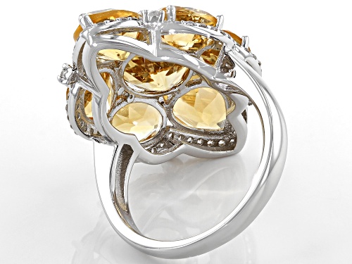 11.50ctw Mixed Shaped Golden Citrine With 0.65ctw White Zircon Rhodium Over Sterling Silver Ring - Size 7