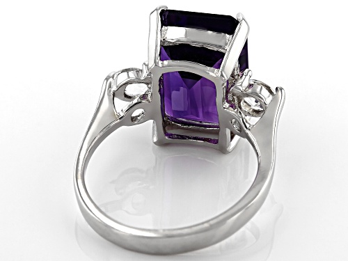 5.80ct Octagonal Amethyst And 0.42ctw Round White Topaz Rhodium Over Sterling Silver Ring - Size 8