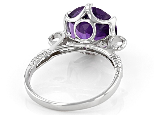 4.15ct Round African Amethyst Rhodium Over Sterling Silver Ring - Size 8