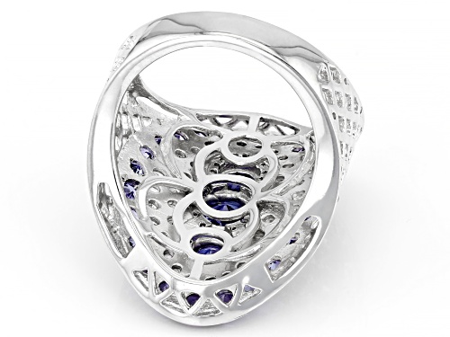 3.50ctw Round Tanzanite With 1.64ctw Round White Topaz Rhodium Over Sterling Silver Ring - Size 5