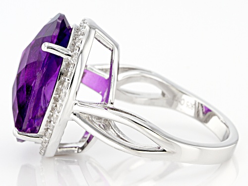 8.00ct Oval Amethyst With 0.40ctw Round White Zircon Rhodium Over Sterling Silver Ring - Size 7