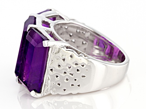 14.25ctw Rectangular Octagonal Amethyst Rhodium Over Sterling Silver Ring - Size 8