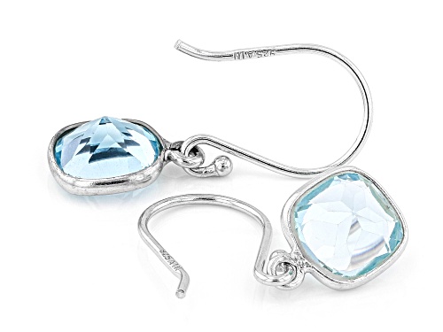 3.00ctw 7mm Square Cushion Glacier Topaz™ Rhodium Over Sterling Silver Earrings