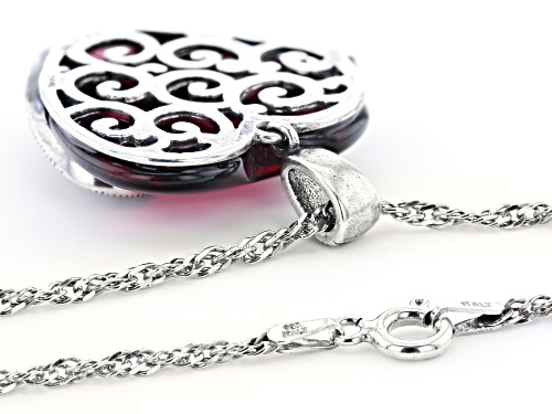 Red Glass And Marcasite Sterling Silver Heart Pendant With Chain