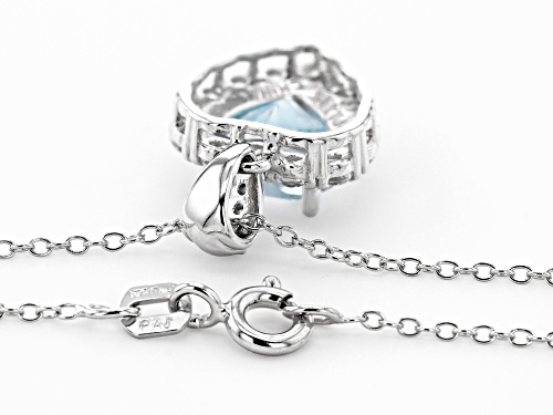2.20ct 8mm Blue Topaz With .55tw White Topaz  Rhodium Over Sterling Silver heart  Pendant W/Chain