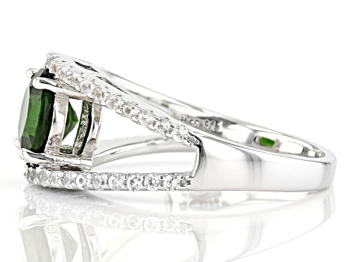 1.21ct Round Chrome Diopside With 0.55ctw Round White Zircon Rhodium Over Sterling Silver Ring - Size 8