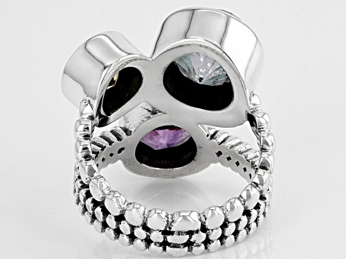 2.30ct Multi-Color Quartz With 1.40ct African Amethyst And 0.80ct Citrine Sterling Silver Ring - Size 8