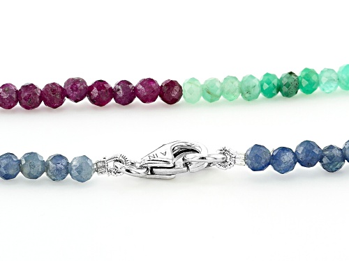 Emerald, Ruby, And Sapphire Rhodium Over Sterling Silver Beaded Necklace - Size 36