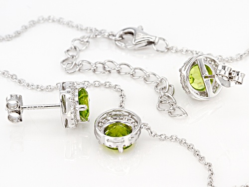 3.12ctw Peridot And White Zircon Rhodium Over Sterling Silver Stud Earrings And Necklace Set