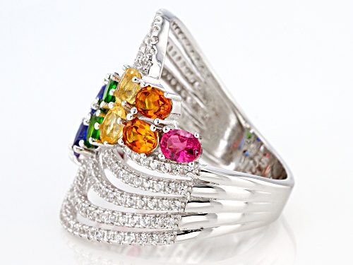 3.65ctw Multi Gemstone Rhodium Over Sterling Silver Ring - Size 7