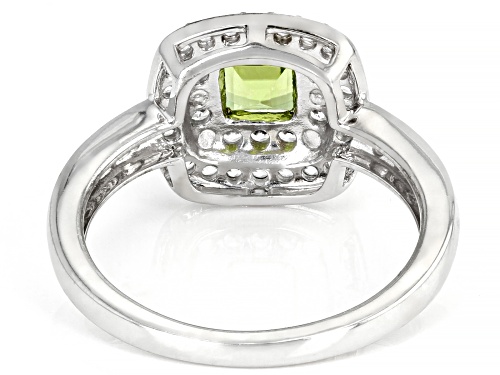 0.47ctw Cushion Peridot With 1.48ctw Lab Created White Sapphire Rhodium Over Sterling Silver Ring - Size 7