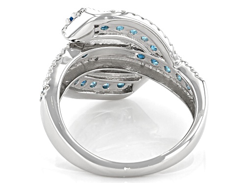 1.00ctw Round Neon Apatite With 0.70ctw Round White Zircon Rhodium Over Sterling Silver Ring - Size 7