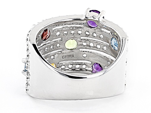 2.75ctw Round Multi-Gemstone Rhodium Over Sterling Silver Ring - Size 7