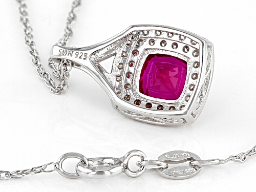 1.70ct Lab Created Ruby With .60ctw Cubic Zirconia Rhodium Over Sterling Silver Pendant W/Chain