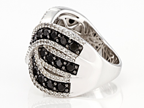 1.65ctw Round Black Spinel With 0.90ctw Round White Zircon Rhodium Over Sterling Silver Ring - Size 6