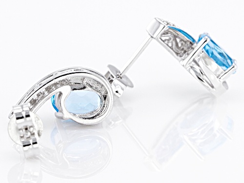 2.00ctw Swiss Blue Topaz & .30ctw Lab Created White Sapphire Rhodium Over 10K White Gold Earrings
