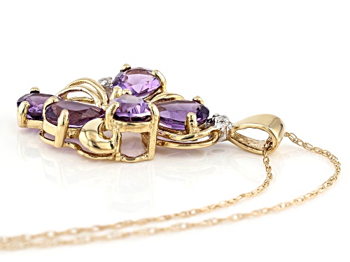 2.95ctw Pear Shaped Purple Amethyst with Diamond Accent 10k Yellow Gold Pendant with Chain