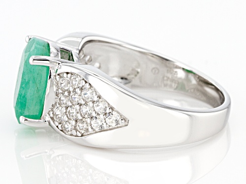 2.75ct Oval Zambian Emerald With 0.65ctw Round White Zircon Rhodium Over Sterling Silver Ring - Size 7