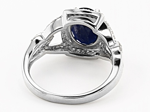 3.00ct Oval Blue Sapphire With .48ctw Round White Zircon Rhodium Over Sterling Silver Ring - Size 8