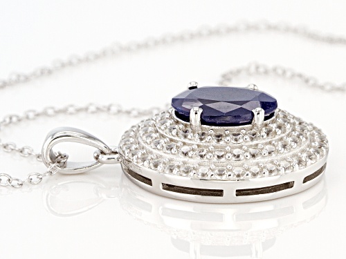 2.25CT Blue Sapphire with 1.00ctw White Zircon Rhodium Over Silver Pendant with Chain
