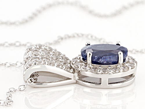 2.00ct Mahaleo® Blue Sapphire with 0.75ctw White Zircon Rhodium Over Silver Pendant with Chain