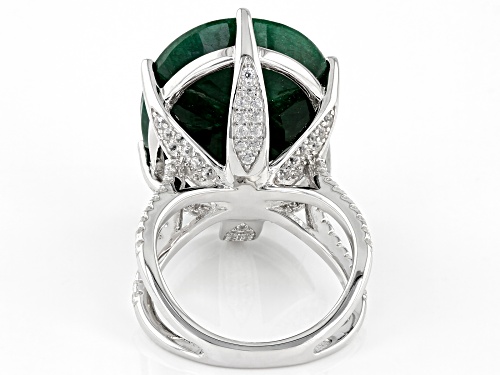 18.00ct Oval Green Beryl With 0.40ctw Round White Zircon Rhodium Over Sterling Silver Ring - Size 8