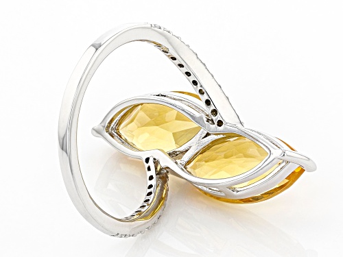 2.95ctw Marquise Citrine With 0.29ctw Round White Zircon Rhodium Over Sterling Silver Ring - Size 8