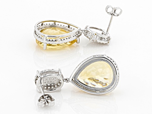 14.25ctw Pear Citrine With 1.67ctw Round White Zircon Rhodium Over Sterling Silver Earrings