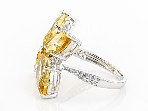 6.08ctw Marquise Citrine With 0.56ctw White Zircon Rhodium Over Sterling Silver Ring - Size 9