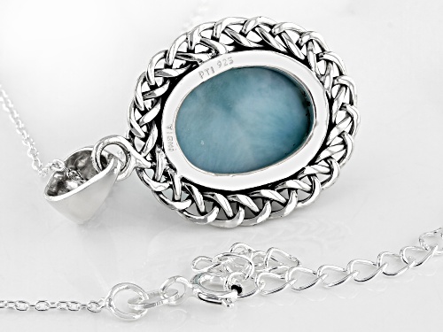 16x12mm Oval Cabochon Blue Larimar Sterling Silver Pendant with Chain