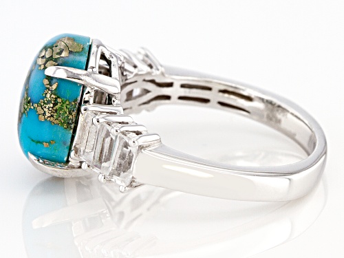 4.25ct Blue Turquoise with 0.86ctw White Topaz Rhodium Over Silver Ring - Size 9