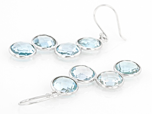 16.00ctw 8mm Round Glacier Topaz™ Rhodium Over Sterling Silver Dangle Earrings