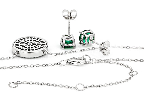 Bella Luce® 4.89ctw Emerald and White Diamond Simulants Rhodium Over Silver Necklace and Stud Set